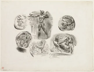 Feuille de six médailles antiques