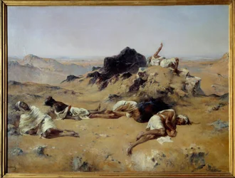 Désert. Hommes mourant de soif