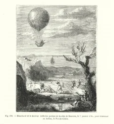 Blanchard et le docteur Jefferies partent de la côte de Douvres, le 7 janvier 1785, pour traverser en ballon, le Pas-de-Calais