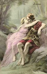 Jeune fille et jeune homme romains (lithographie couleur)