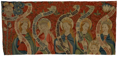 Fragment de tapisserie représentant le Tout-Puissant et six saintes femmes