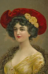 Femme au chapeau édouardien (lithographie couleur)