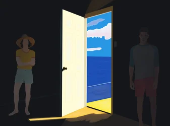 Couple dans une maison de plage, Brooklyn (art numérique)
