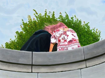 Couple dans le jardin des Toulleries (art numérique)