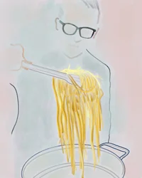 Homme tirant des pâtes d