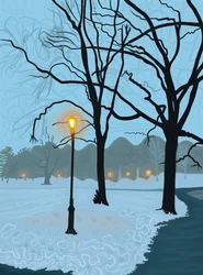Arbre reflété dans une flaque de neige fondante, Brooklyn (art numérique)