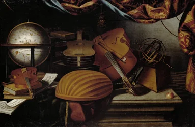 Nature morte avec instruments de musique, globe et sphère armillaire, XVIIe siècle