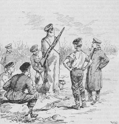 Les soldats allemands fabriquant des sentinelles en argile, 1902