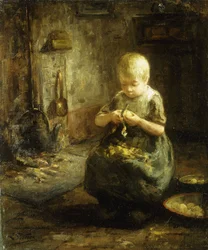 Un enfant épluchant des pommes de terre