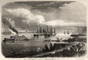 Navire et remorqueur sur le Mississippi, dessin d