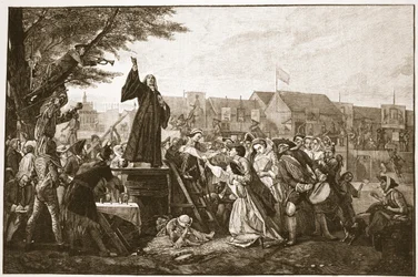 Whitefield prêchant à Moorfields, illustration tirée de «The Church of England: A History for the People» par H.D.M. Spence-Jones, publ. vers 1910