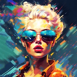 Chanteur avec des lunettes de soleil, peinture abstraite