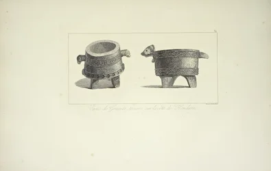 Vases en granit, trouvés sur la côte du Honduras, illustration de "Vues des Cordillères et Monumens des Peuples Indigènes de l