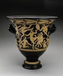 Cratère en cloche à figures blanches avec satyres dansants, 400-351 av. J.-C.