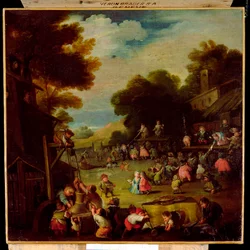 Pygmées à une foire, puisant de l