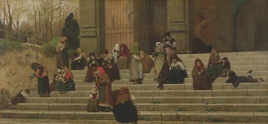 Les pauvres sur les marches du couvent d