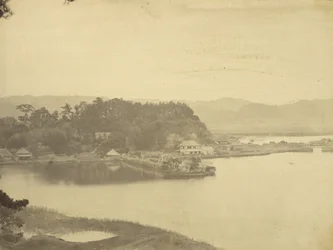 Maison de thé à Kanazawa, baie de Hirakata depuis Kyurantei
