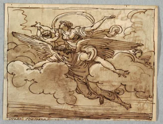 Une femme soutenue par un ange volant