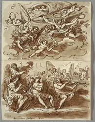 Anges portant des symboles du martyre, étude d