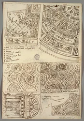 Études décoratives pour plafonds; Verso: Tête de profil avec casque antique