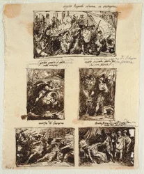 Conception pour diverses décorations incluant Coriolanus aux murs de Rome