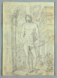 Dessin, études de têtes et de mains de femmes et d