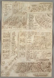 Quatre études décoratives de plafonds; Verso: Études anatomiques