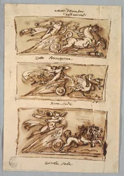 Trois panneaux avec des cupidons