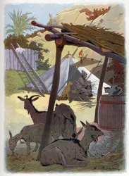 Robinson Crusoé chez lui avec ses animaux