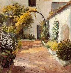 Patio de monjas (Cour du couvent). Peinture réalisée à Marmolejo dans la province de Jaen en Espagne. Huile sur toile de Felipe Abarzuza (1871-1948), première moitié du 20ème siècle. Musée provincial de Cadix (Cadix)