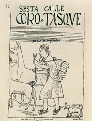 Un jeune homme gardant des lamas et ramassant du bois (dessin à l
