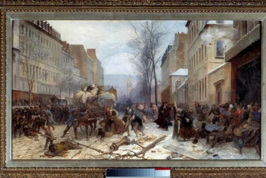 Scène de bombardement à Paris par les armées prussiennes en janvier 1871. Guerre de 1870-1871 : le siège de Paris par l