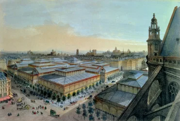 Vue des Halles de Paris prise depuis la galerie supérieure de Saint-Eustache, vers 1870-80