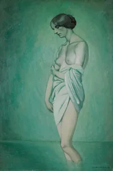 Baigneur de profil, effet de vert et rose