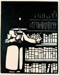 Bibliophile avec lampe dans sa bibliothèque