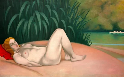 Femme nue dormant au bord de l’eau