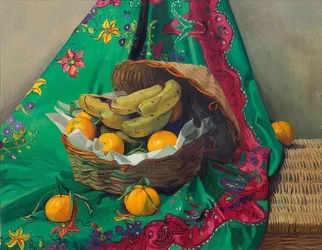 Panier avec mandarines et bananes