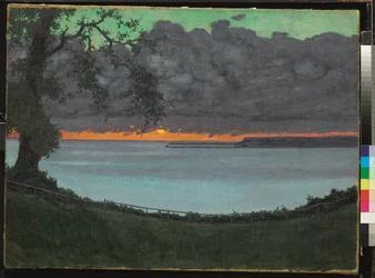 Coucher de soleil sur un ciel de grâce, orange et vert