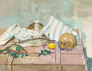 Nature morte avec crâne et poissons