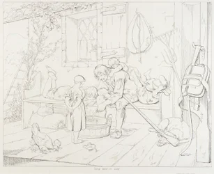 (Rip Van Winkle, illustration) Rip amusant les enfants