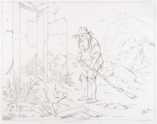 (Rip Van Winkle, illustration) Rip retourne à sa maison en ruines