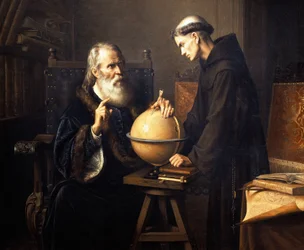 Portrait de Galileo Galilei (1564-1642) expliquant ses théories à l