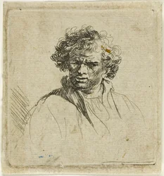 Homme aux cheveux bouclés avec une bouche tordue