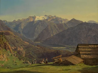 Vue sur le Dachstein et le lac de Hallstatt depuis l
