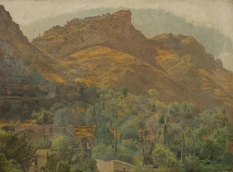 Vue vers la ville de montagne Mola près de Taormina