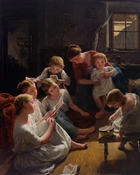 Des enfants, au matin, regardent des images