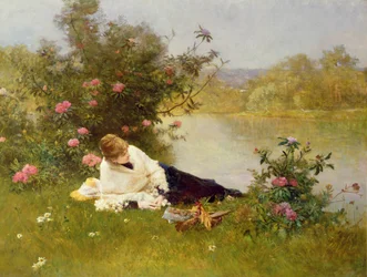 Femme sur une berge