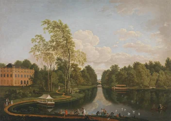 Vue vers le sud sur le lac supérieur de Schönbusch, le château de Schönbusch et le canal (Cycle d
