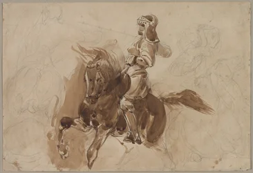 Figure armée à cheval recto, Cheval devant une grange verso, vers 1828