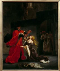 Desdémone maudite par son père (Brabantio). Illustration de la pièce de William Shakespeare « Othello ou le Maure de Venise ». Peinture d